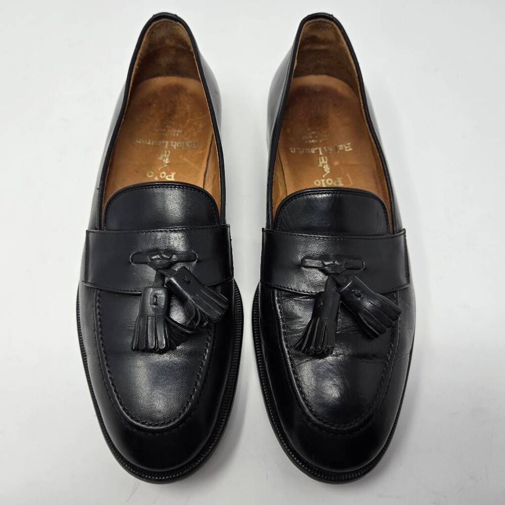 POLO RALPH LAUREN BENCH MADE ITALY BLACK LEATHER TASSEL LOAFER MENS SIZE 8.5 D - Picture 2 of 10